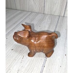 Vtg 1993 Wood Hand Carved Pig Figurine Artist Signed Farm Animal Whimsy Cute